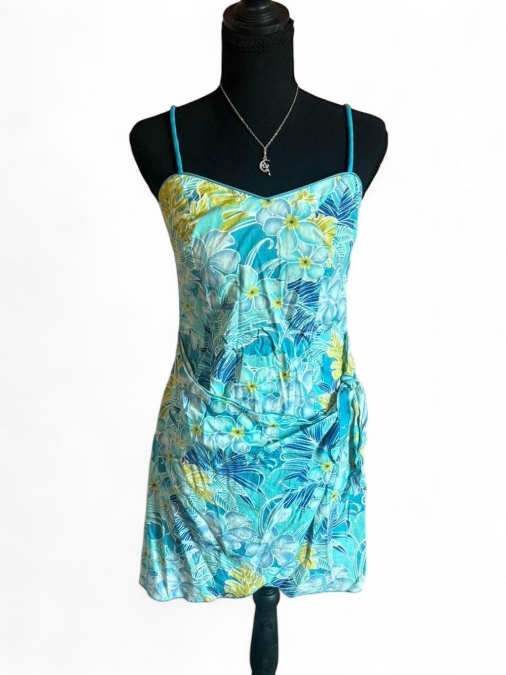 A-List Blue Floral Spaghetti-Strap Mini Dress, Size Small